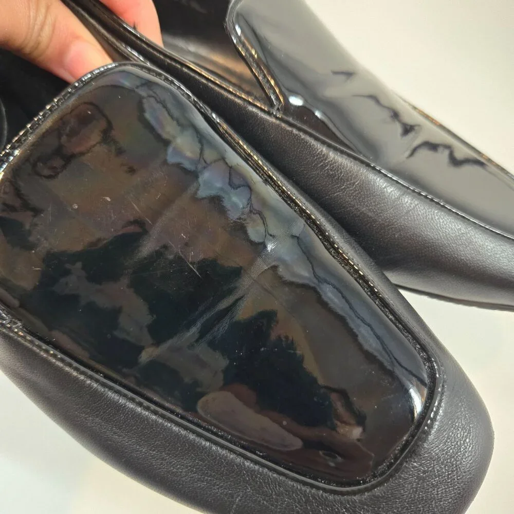 Donald Pliner Black Patent & Smooth Halia Loafers Square Toe Women's Size US 8